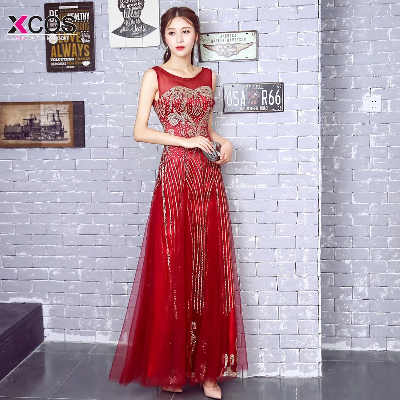 Vestidos largos Xcos женские элегантные цвета шампанского золотое платье с блестками