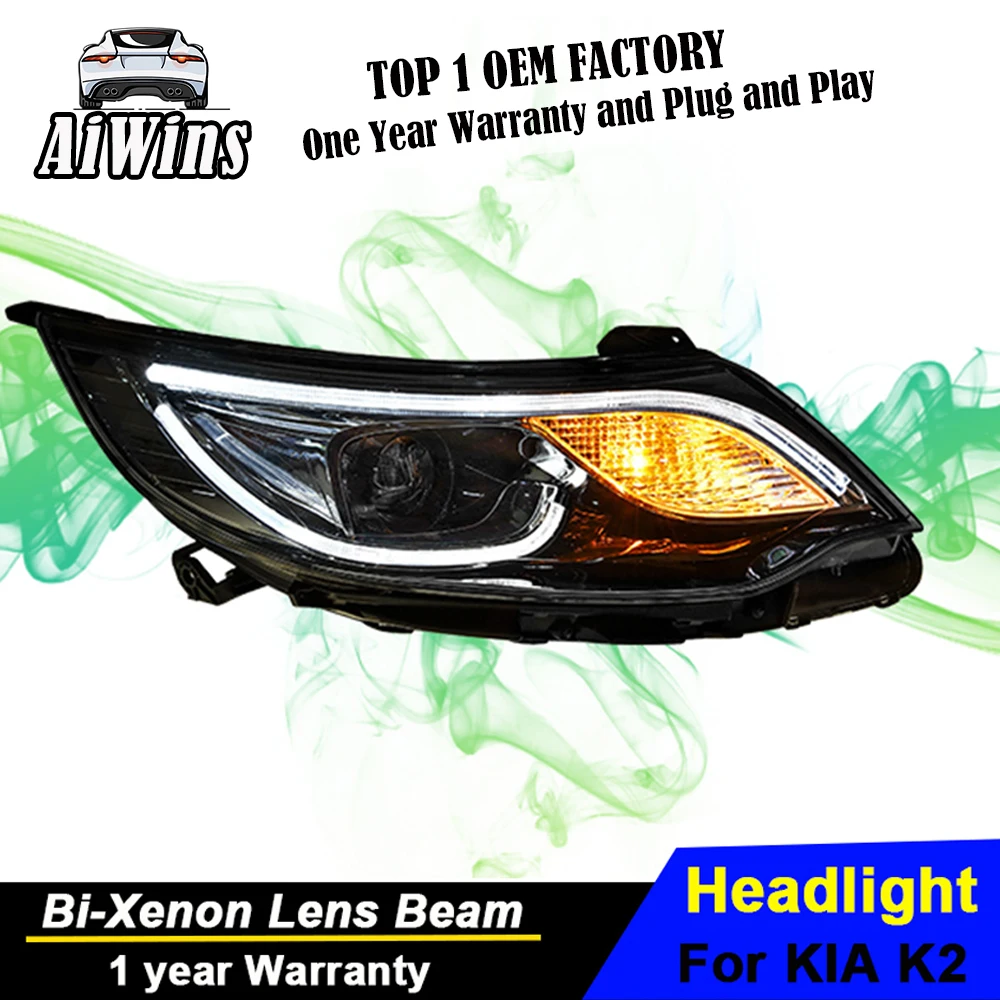 Aiwins Стайлинг Головной фонарь для Kia K2 фары 2015 Новый Rio светодиодный DRL Bi Xenon