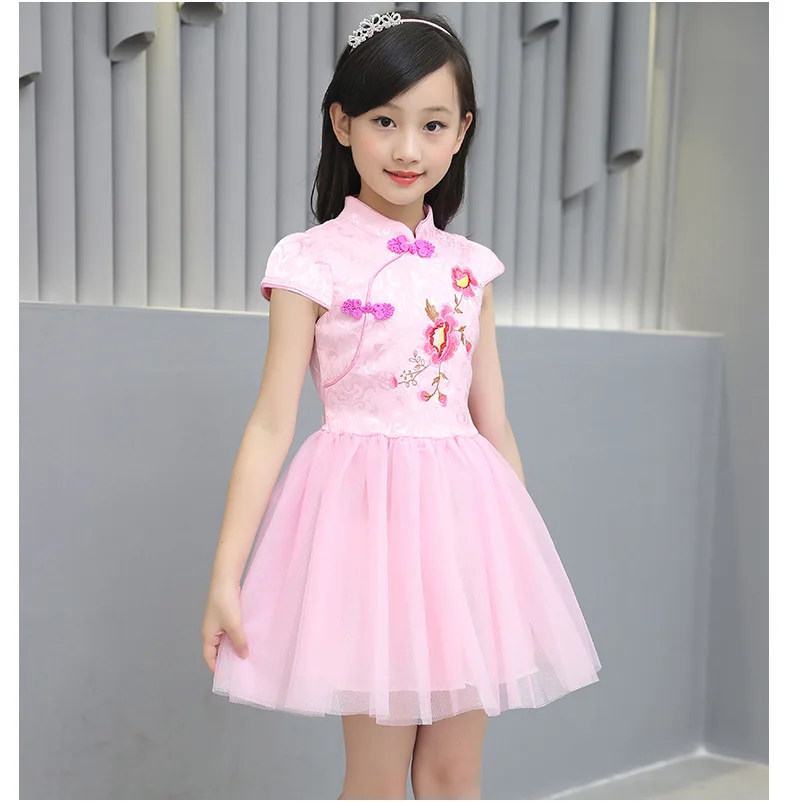 Cheongsam/платья для девочек Летние китайские платья с цветочным рисунком маленьких
