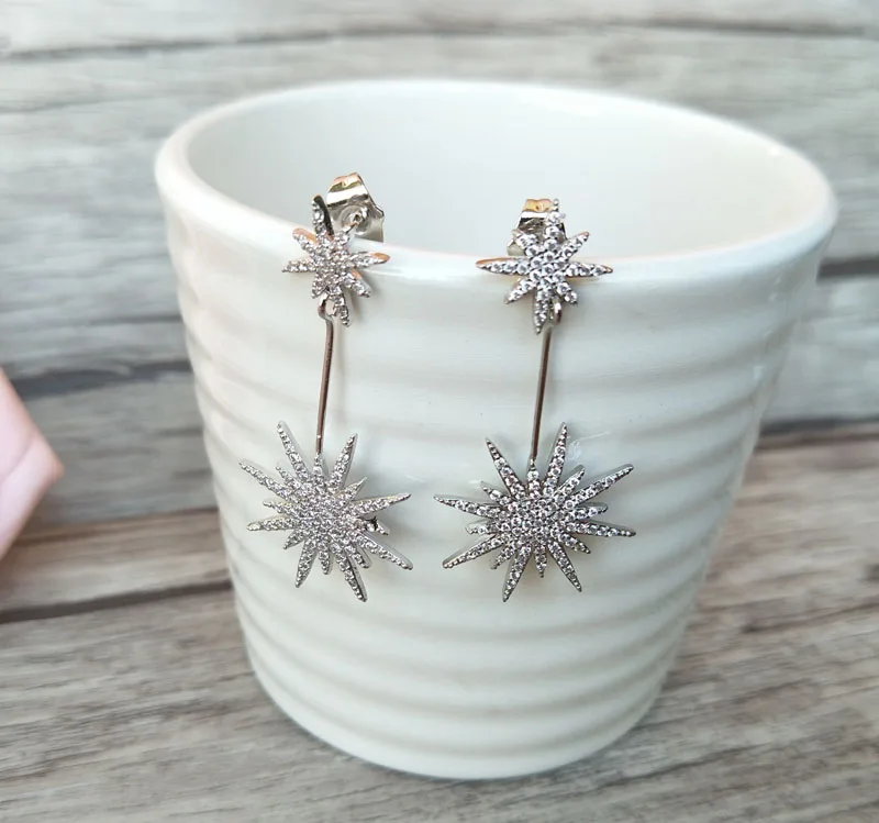 

5 Pairs Fashion Micro Pave Cubic Zirconia star Pendant earrings,CZ crystal Charm dangle earrings Jewelry for women ER389