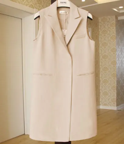 Однотонный длинный женский Блейзер на пуговицах Элегантный жилет с карманами