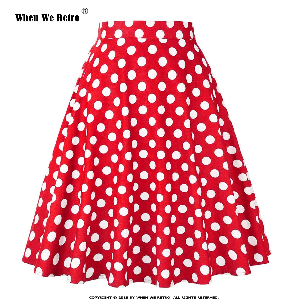 

When We Retro Polka Dot Skirts 2021 High Waist Women Cotton Red with White Dots Swing Retro Swing Vintage Midi Skirts VD0020