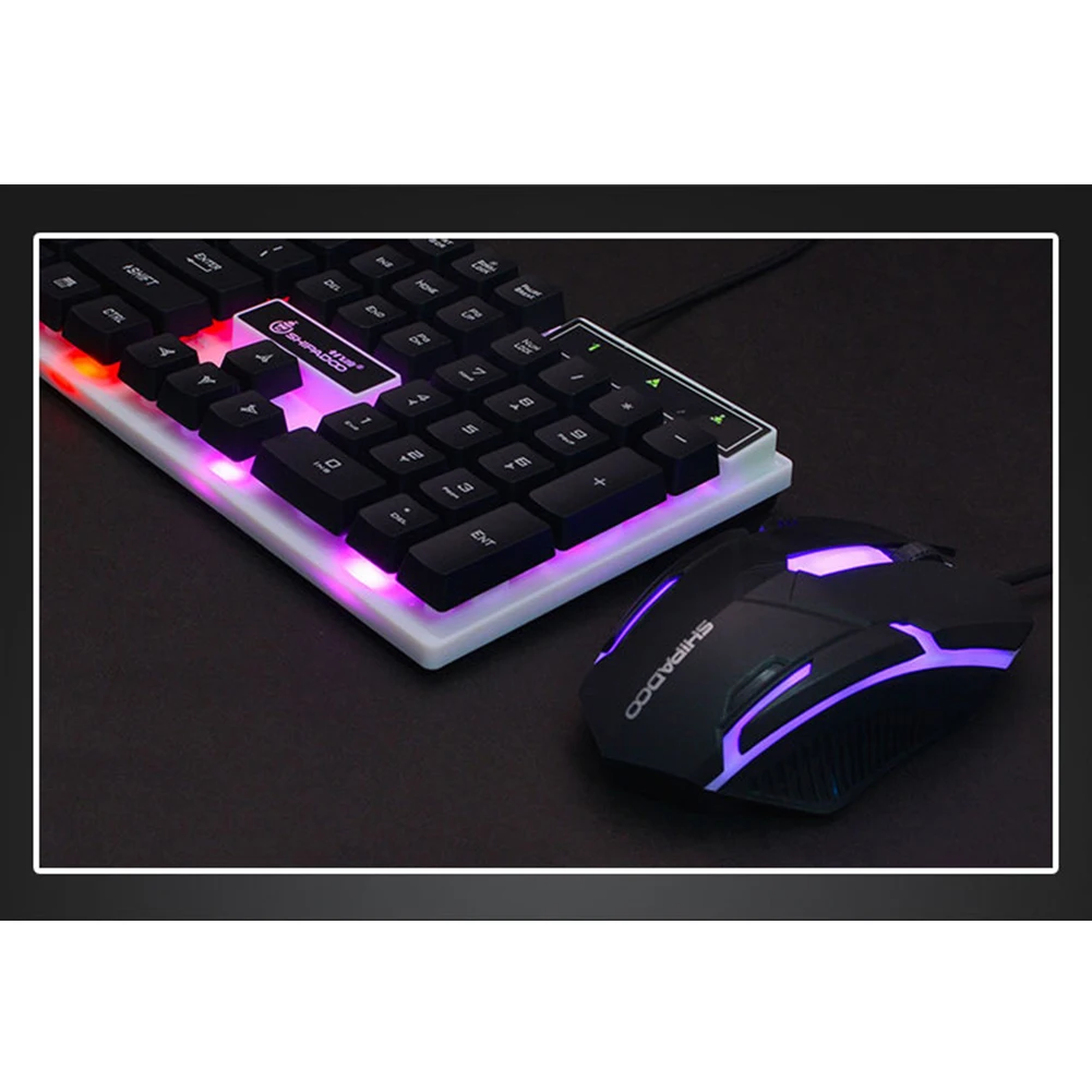 Клавиатура и мышь комплект Led ABS Подсветка USB светящаяся радуга цвет проводная