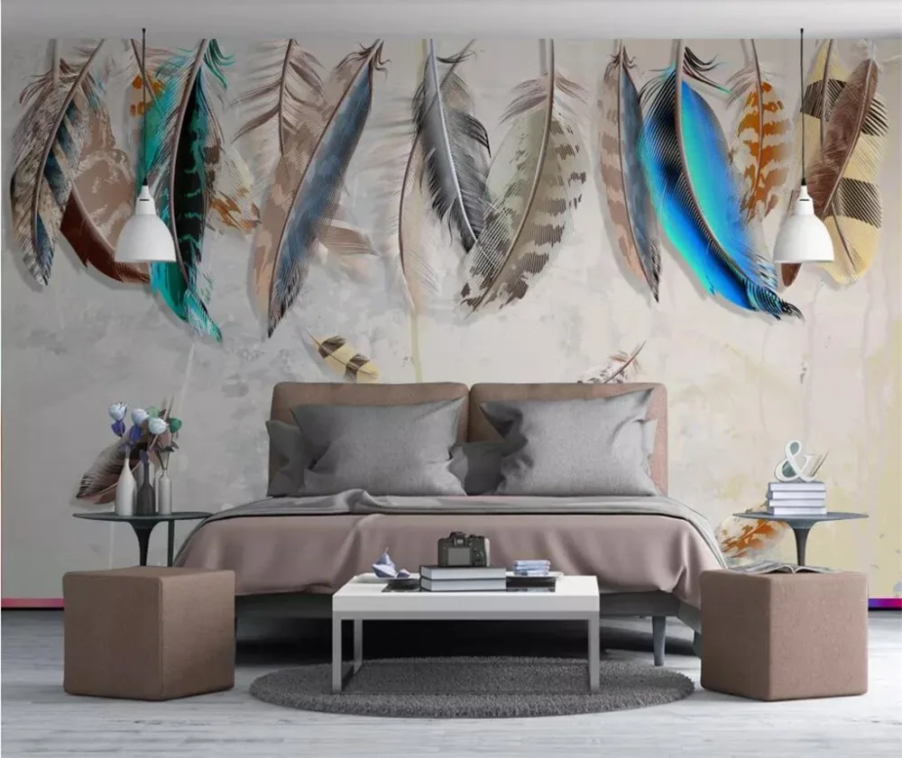 beibehang Custom wallpaper 3d mural American simple fashion color hand-painted feather texture art papel de parede | Обустройство
