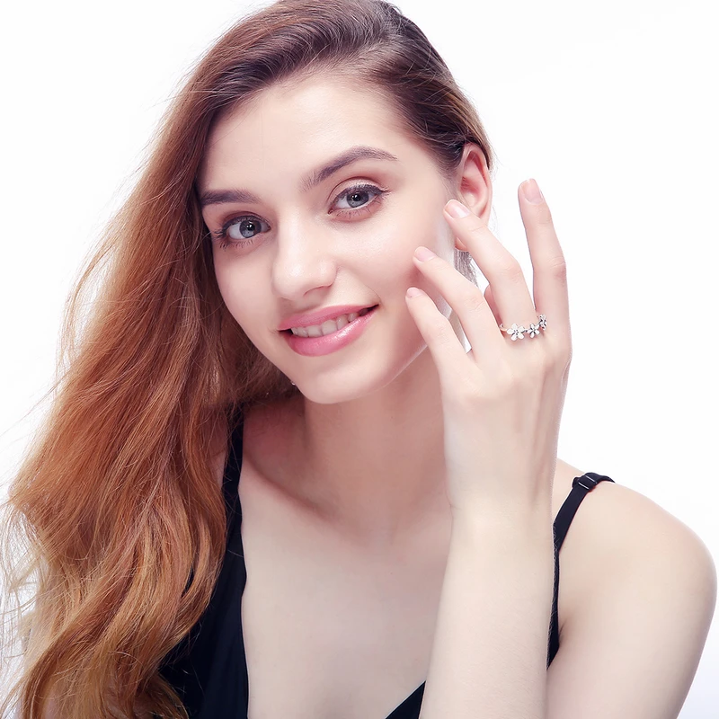 DEVOLOVE 925 пробы серебряные цветы Обещание Кольца для Для женщин белой эмалью Модные