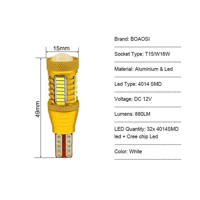 BOAOSI 2x4014 чип CREE T15 W16W 921 912 светодиодный фсветильник заднего хода 12 в 24 В