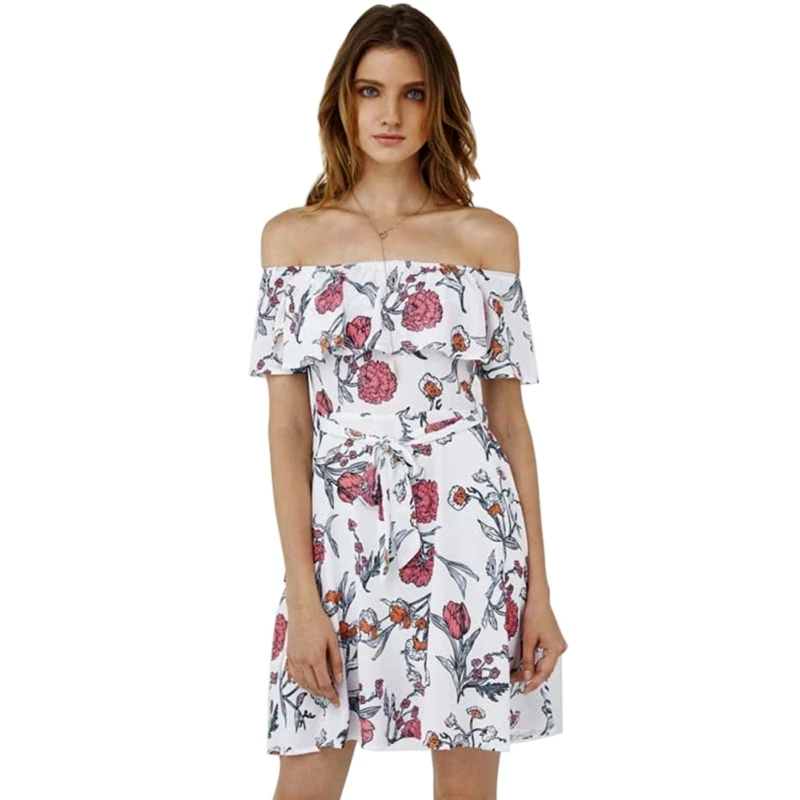 

Summer Dress Off Beach Casual Floral Dress Party Neck Plus Women Shoulder Mini Sexy Elastic Slash Vestidos Size