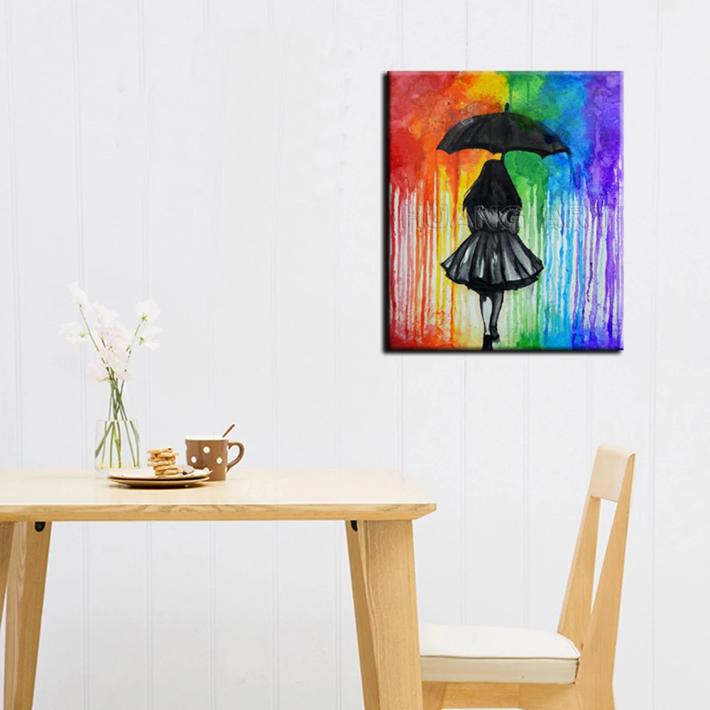 Абстрактная Женская масляная живопись с Unbrella на холсте абстрактный дождь пейзаж
