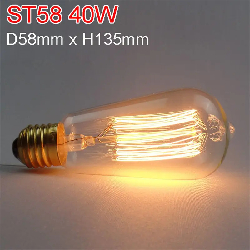 ST58 40W CLAITE марочные шарики edison подвесной светильник в стиле ретро лампа накаливания E27 40 Вт/60 Вт 220 В Ретро лампа накаливания лампочки для подвесного светильника - Цвет: ST58 40W