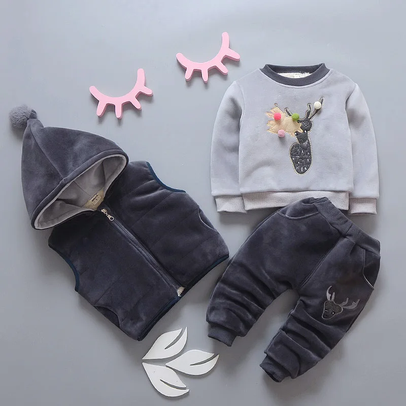 NEW Baby Flannel Set Winter Girl Cartoon Animal Suit Super Thick Warm Vest+Pants+Clothing (Three Piece Sets)Velvet Clothes | Детская