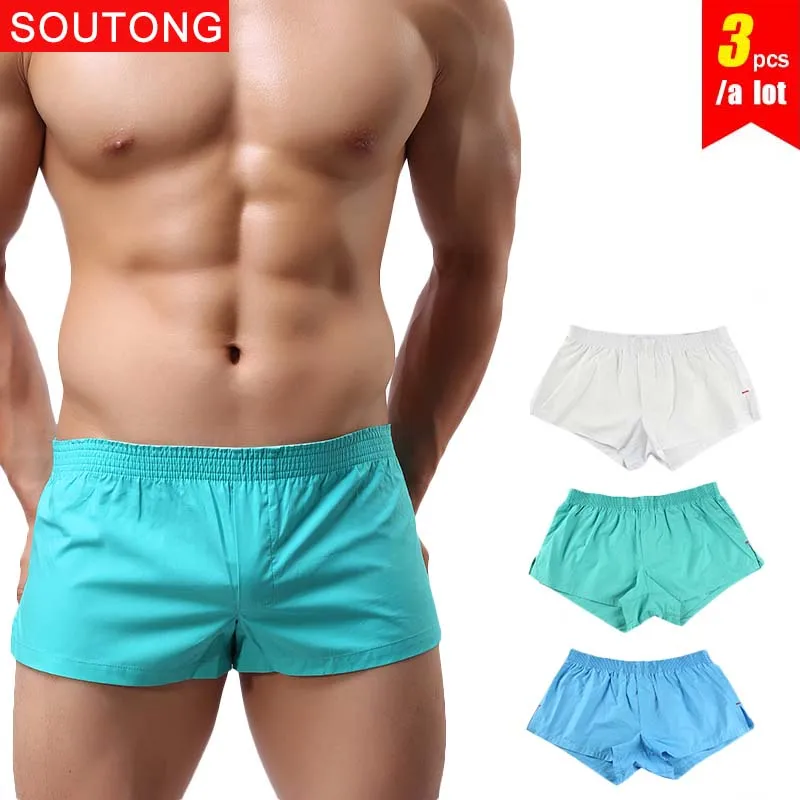 Soutong, 3 шт./партия, мужское нижнее белье, боксеры, шорты, Cueca, хлопок, мужские нижние трусы, одноцветные, свободные, мужские, домашние трусы, jjk01