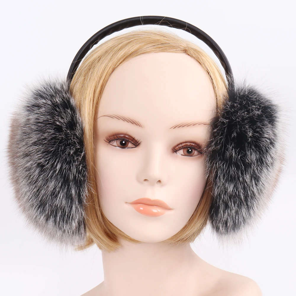 2021 New Russian Women 100% Natural Fox Fur Earmuffs Winter Warm Pompoms Plush EarMuff Girls Real Earflaps | Аксессуары для одежды