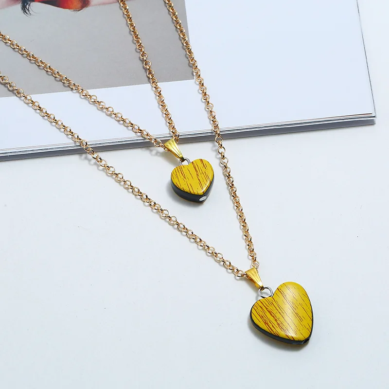 European and American Geometry Acrylic Heart Necklace Simple Yellow Double Peandant Necklaces For Women Gifts Jewelry 2019 | Украшения и