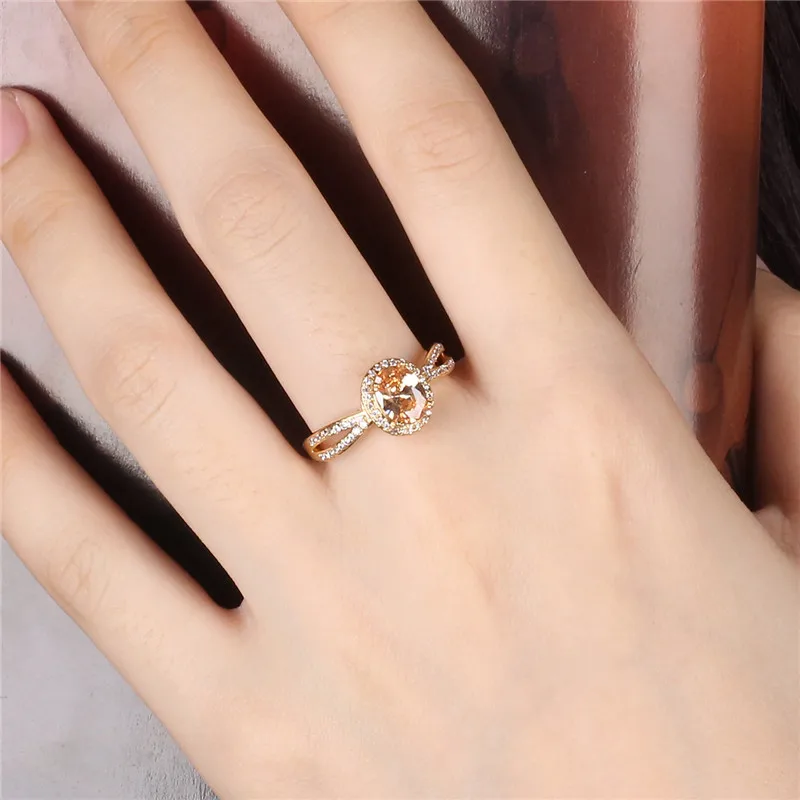 Женское кольцо на палец BUDONG Овальный апельсин с кристаллом циркония золотого