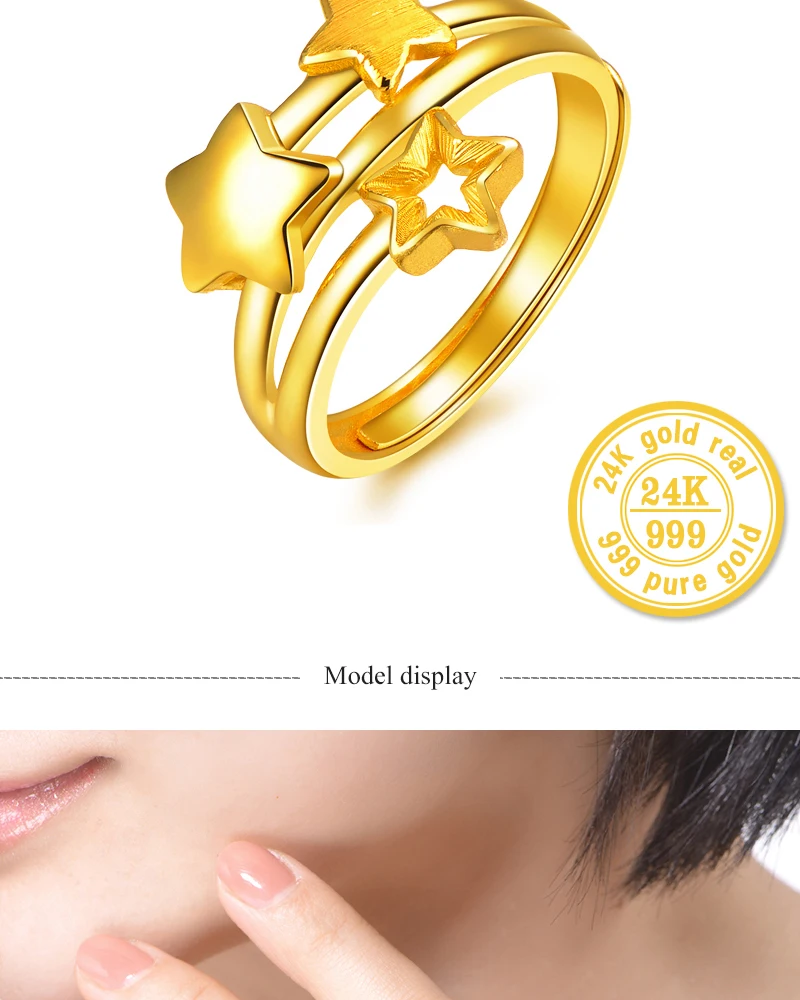 HMSS 24K золотое кольцо чисто желтые звезды женское кольцо ювелирное подарок как девушка изменяемый Дизайн Классическая изысканная мода Au999