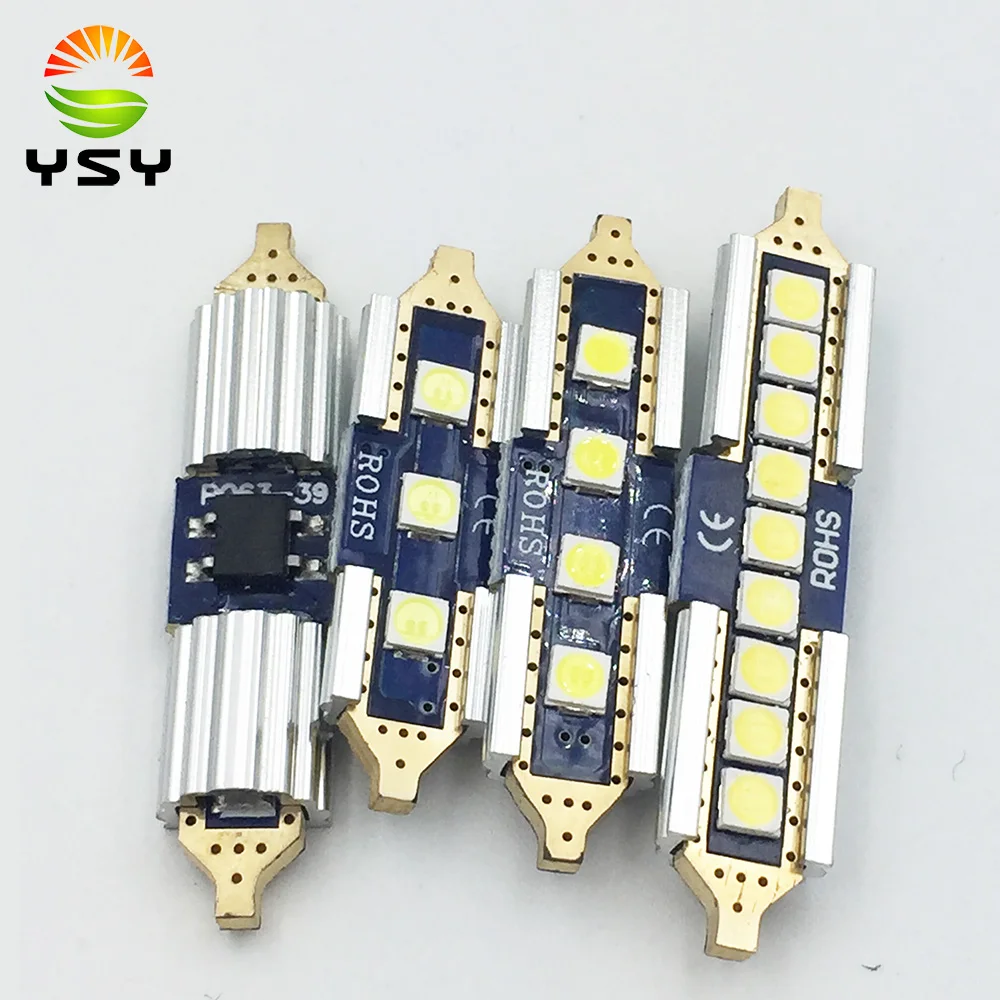 YSY 50x Canbus без ошибок автомобильная светодиодная лампа 31 мм 36 39 41 3030 3 4 9 SMD C5W C10W SV8.5 211