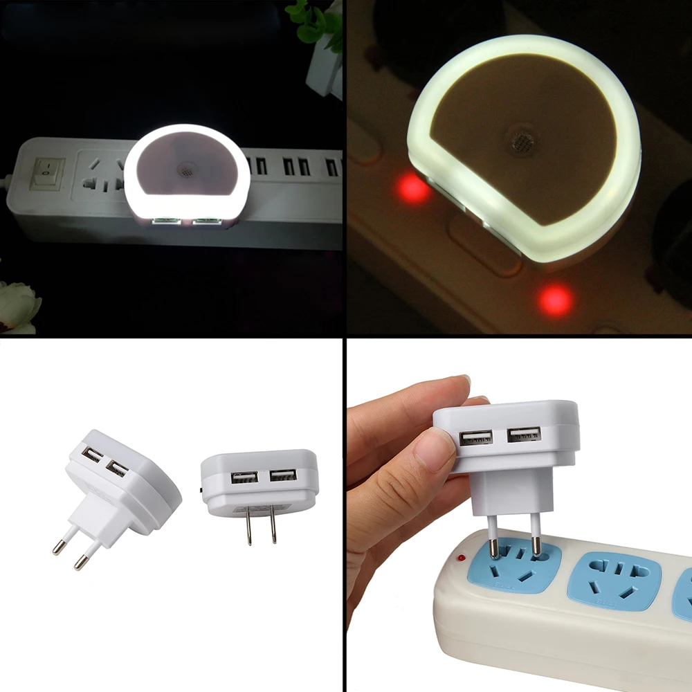 Светодиодный Светильник-ночник с датчиком Сумерки до рассвета с двумя usb-портами для зарядки, настенный светильник с датчиком для детей, взрослых, спальни