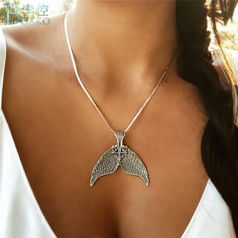 BOAKO Whale Tail Fish Charm Women Necklace Mermaid Love Necklaces Jewelery Kolye Collier collare | Украшения и аксессуары
