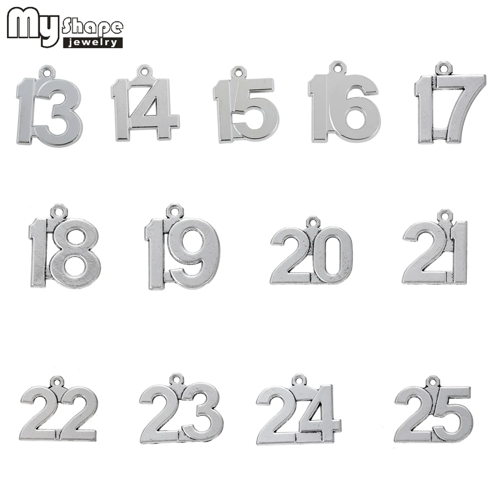 Подвески в виде цифр на удачу 20 шт. DIY для браслета 12 14 15 16 17 18 19 21 22 23 24 25|birthday