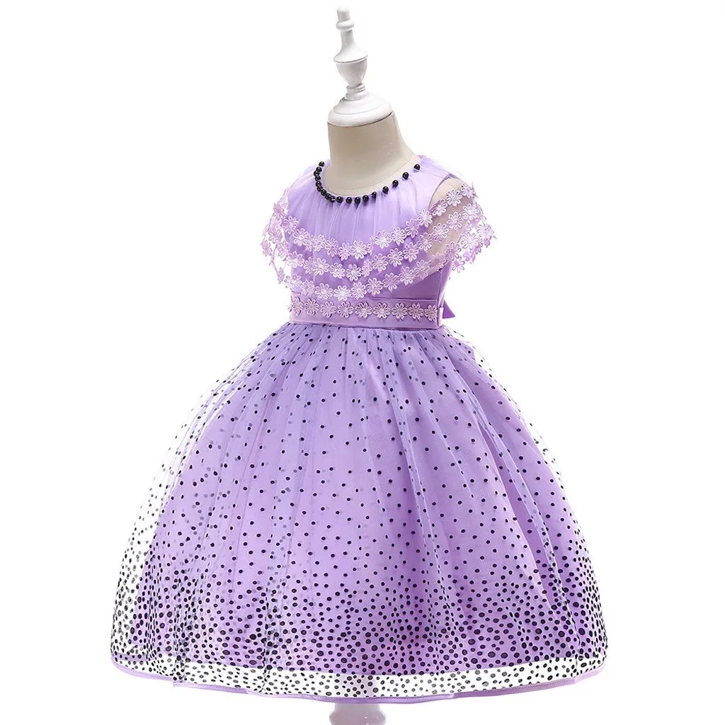 2019 кружевное платье в горошек с принтом Детские костюмы принцессы для девочек