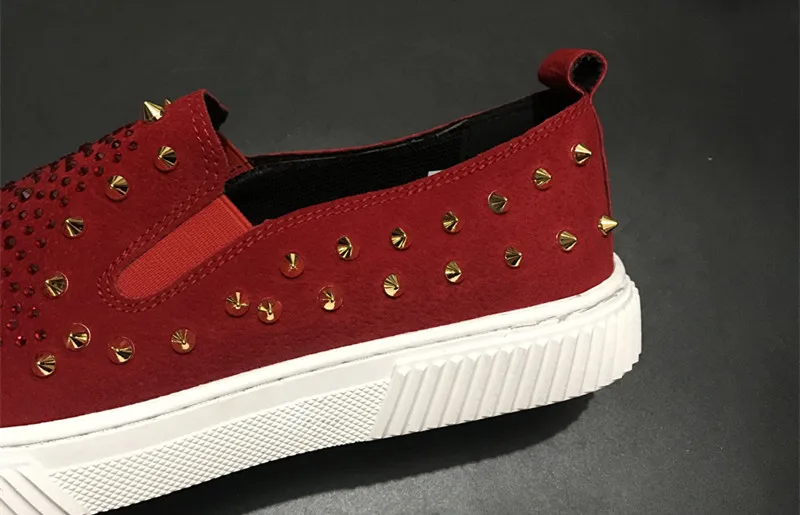 B-99 Red Black white Bottom Fashion Silver Rivet loafers Spikes Casual Dress Glitter Smoking Slipper Men shoe | Обувь