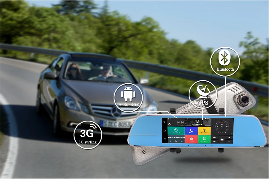 QUIDUX Car DVR 3G Android GPS Navigator 7.0inch Rearview Mirror Camera Night Vision Full HD 1080P Video Recorder With Dual lens