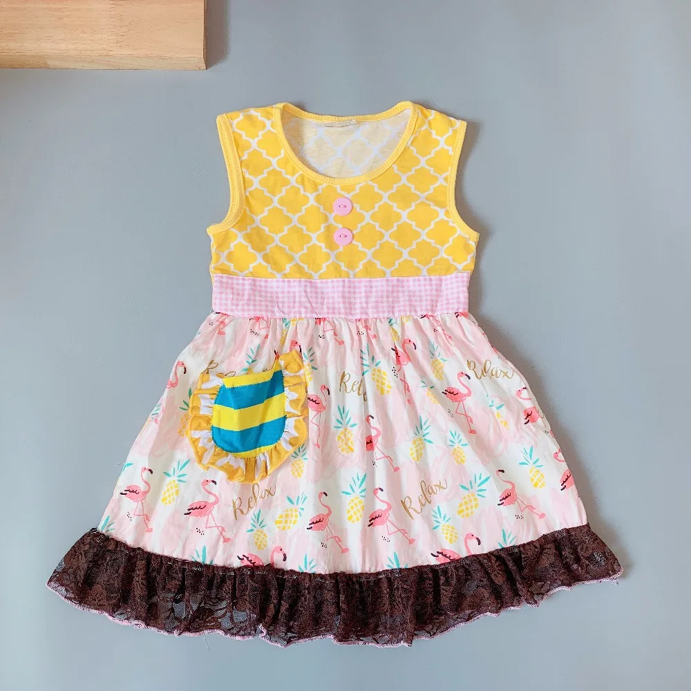 2019 Summer Yellow flamingo dress singlet present of Baby Girls Dress Apparel Accessory | Детская одежда и обувь