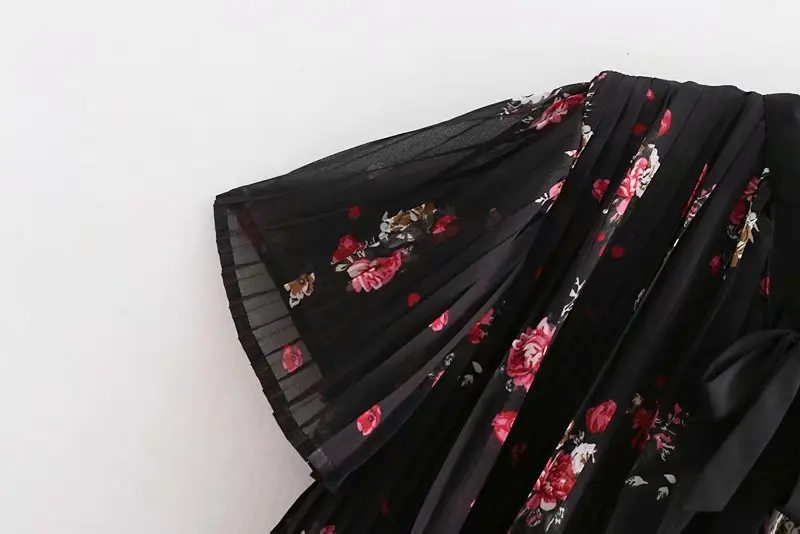 2018 women vintage short sleeve floral print pleated mini dress female bowknot decoration vestidos high street wear DS1148 | Женская