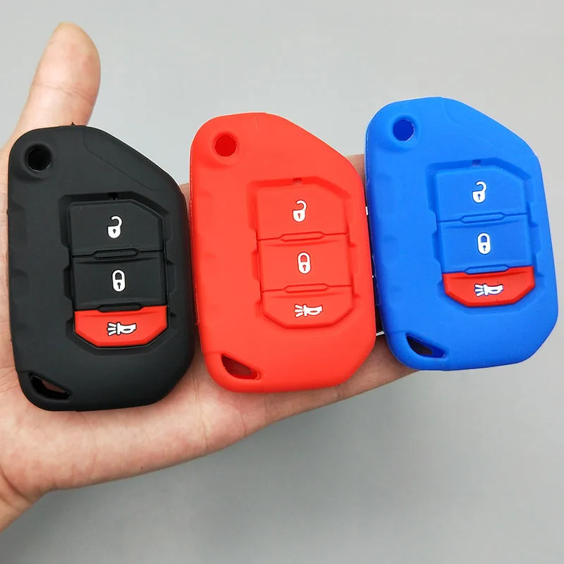 

Silicone rubber car key fob case cover skin shell holder for Jeep Wrangler JL 2018 2019 3 button Flip Remote protect shell
