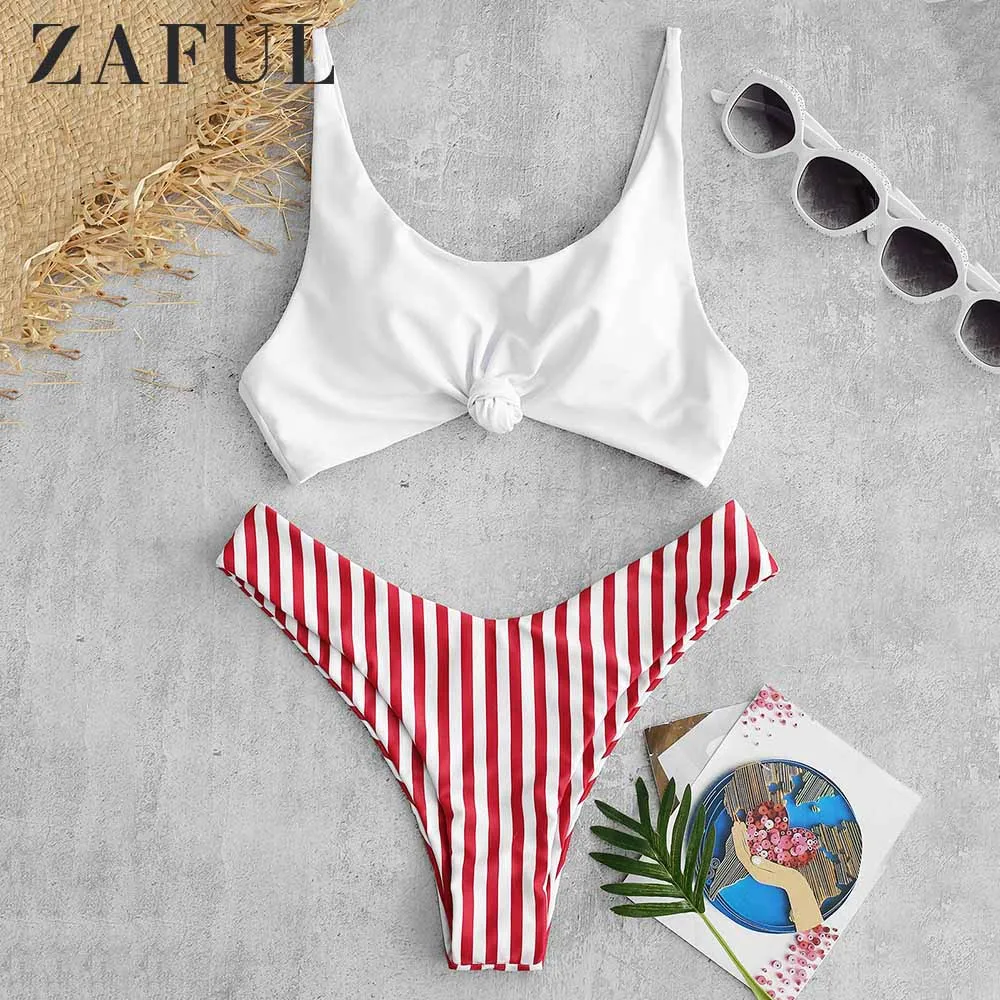 ZAFUL Контрастный Полосатый Узел Женщины Набор Летний Пляжный Костюм Модные Тонкий Ремни Мягкий Шорты Наборы Девушки Пляжная Одежда