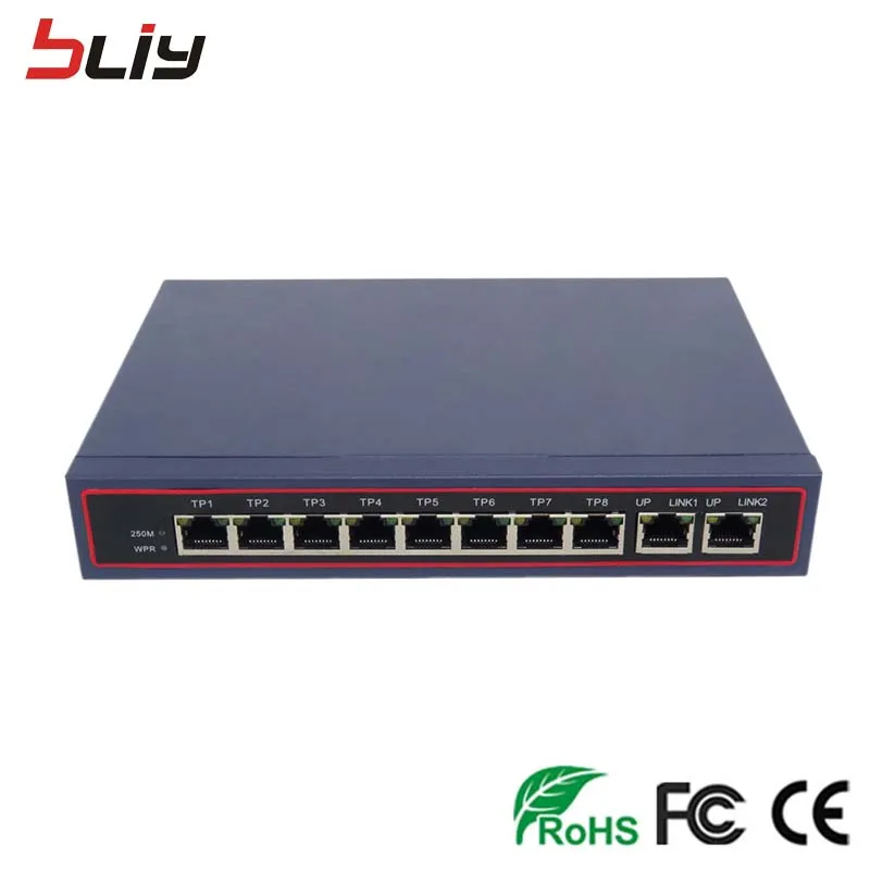 10/100 Мбит/с 10-портовый poe коммутатор ethernet 8GEP + 2GE 2 uplink порт 8 rj45 гигабитный