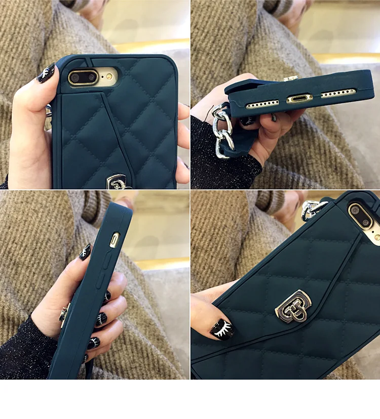 KASONPAI роскошный модный Мягкий силиконовый чехол-кошелек для iPhone X, 8, 7, 6 S, 6 Plus, слот для карт, сумочка, кошелек, чехол для телефона с длинной цепочкой