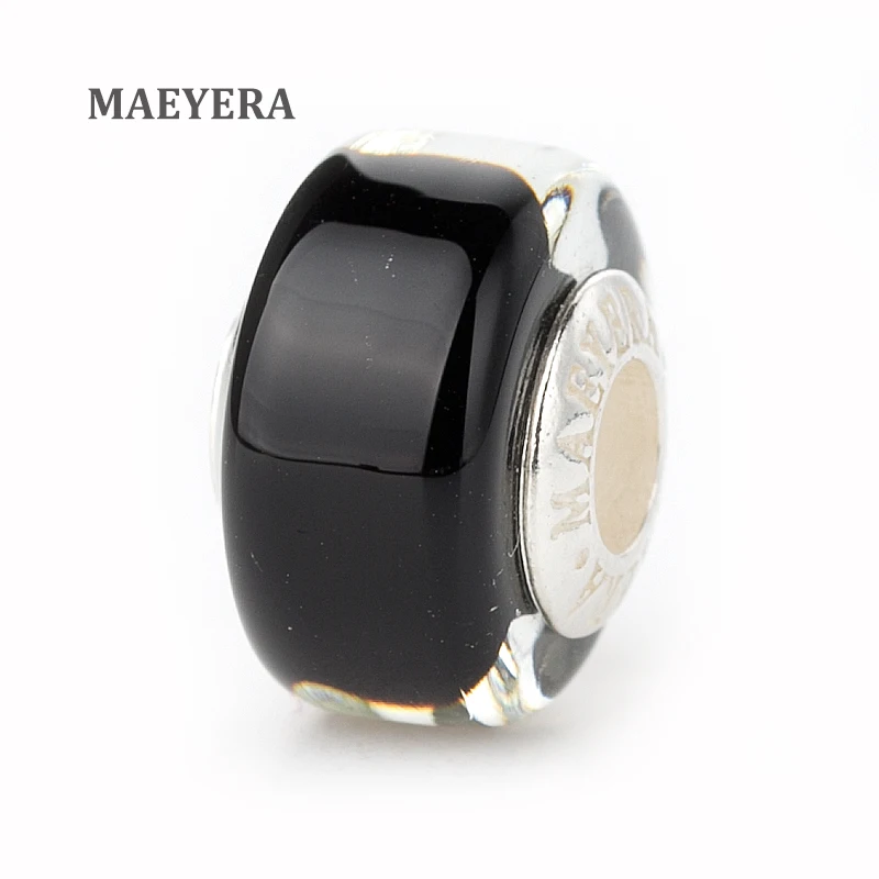 Украшения MAEYERA настоящие S925 ядро Ламповые бусины простые черные из муранского