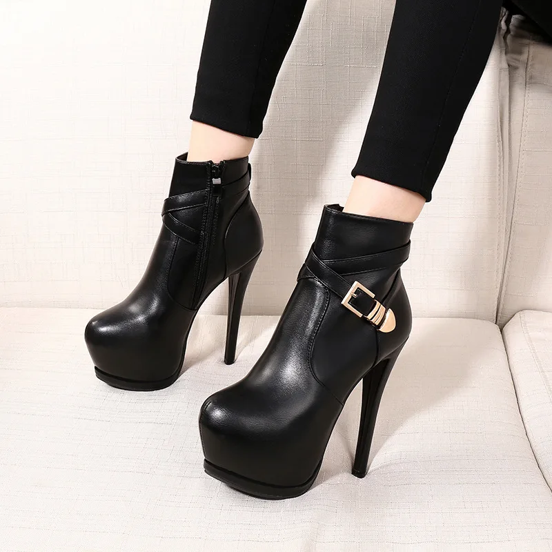Spring Women's Fashion Boots Retro Ankle Shoes Round Toe High Heels Pumps Zipper Short Plush Lining OULYYYOGO | Обувь