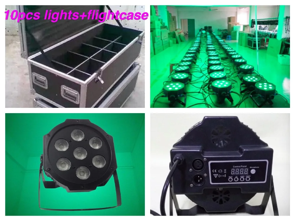 Flightcase + 10 шт./лот плоский светодиод par 7x12 Вт RGBW / RGBA Light мини DJ сценическое освещение