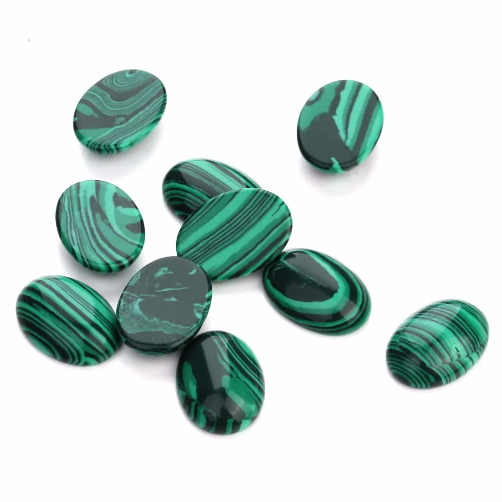 

LOULEUR 10pcs/lot 10*14/13*18/18*25mm Malachite Natural Stone Cameo Cabochon Beads Diy Cabochon Setting Findings Jewelry Making