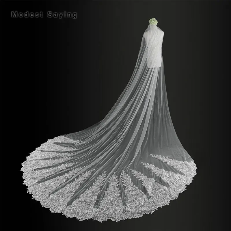 

High Quality Luxury Ivory 3*3.5M Sequined Lace Wedding Veils with Comb Church Cathedral Bridal Veil abiti da cerimonia da sera