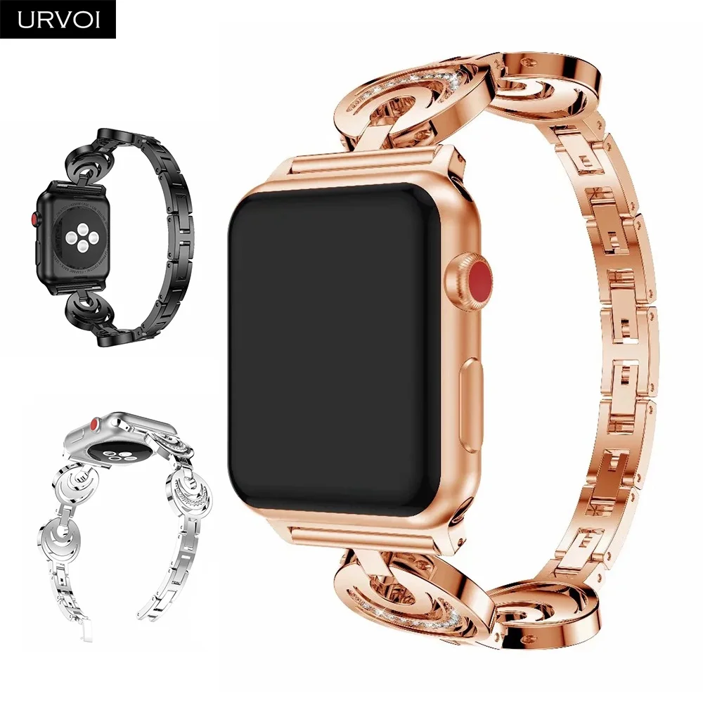 URVOI браслет для Apple Watch 6 SE 5 4 3 ремешок iWatch 38 40 мм нержавеющая сталь девушка мода