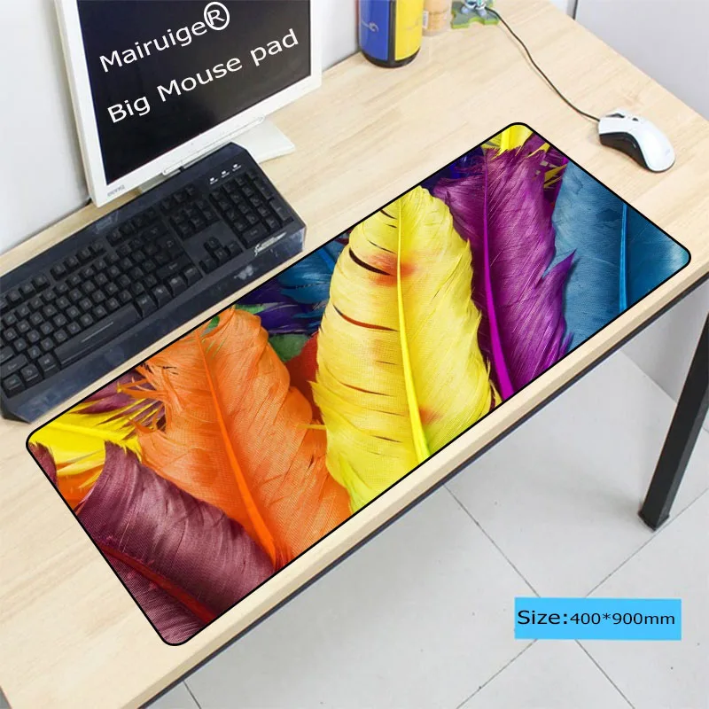 Большой игровой коврик для мыши Mairuige с цветными перьями размер XL 300*700/800*300 /900*400