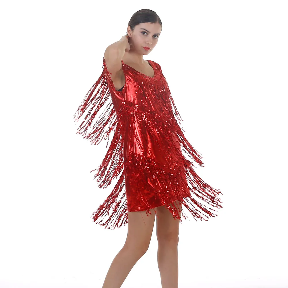Red BLINGSTORY, уличные платья с кисточками, сценические костюмы, женские платья с блестками - Цвет: Red
