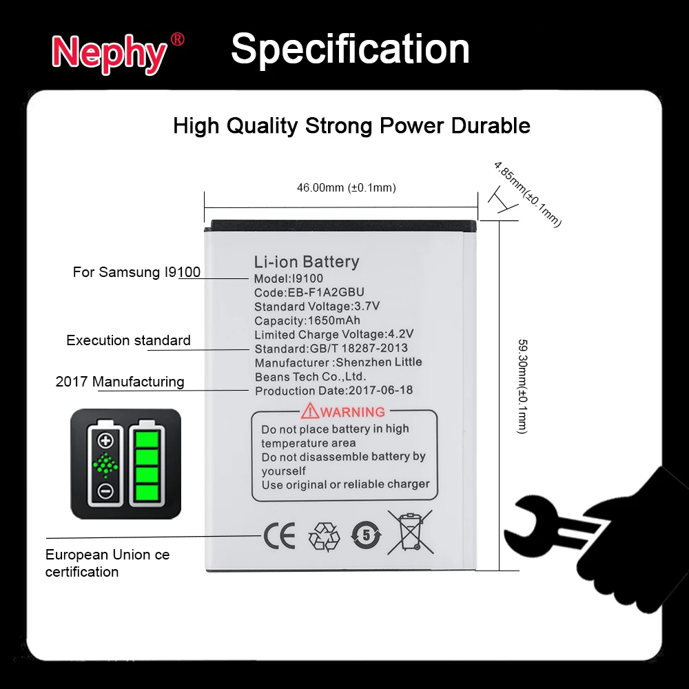 Оригинальный аккумулятор Nephy 1650 мАч для телефона Samsung Galaxy S2 S 2 II I9100 EB F1A2GBU i9103 SII i9105