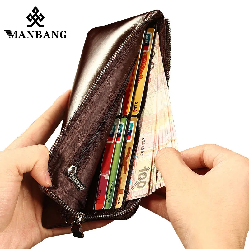 ManBang 2018 новые модные мужские кошельки из натуральной кожи на молнии кошелек
