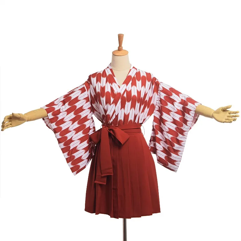 Японское кимоно Hakama наряд милый женский хаори Топ плиссированный костюм Koinobori