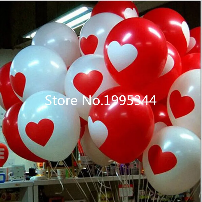 

50pcs Lovely Round Heart Ballons Valentines Red Balloons White Heart Latex Ballons Wedding Engagement Propose Marriage Balloons