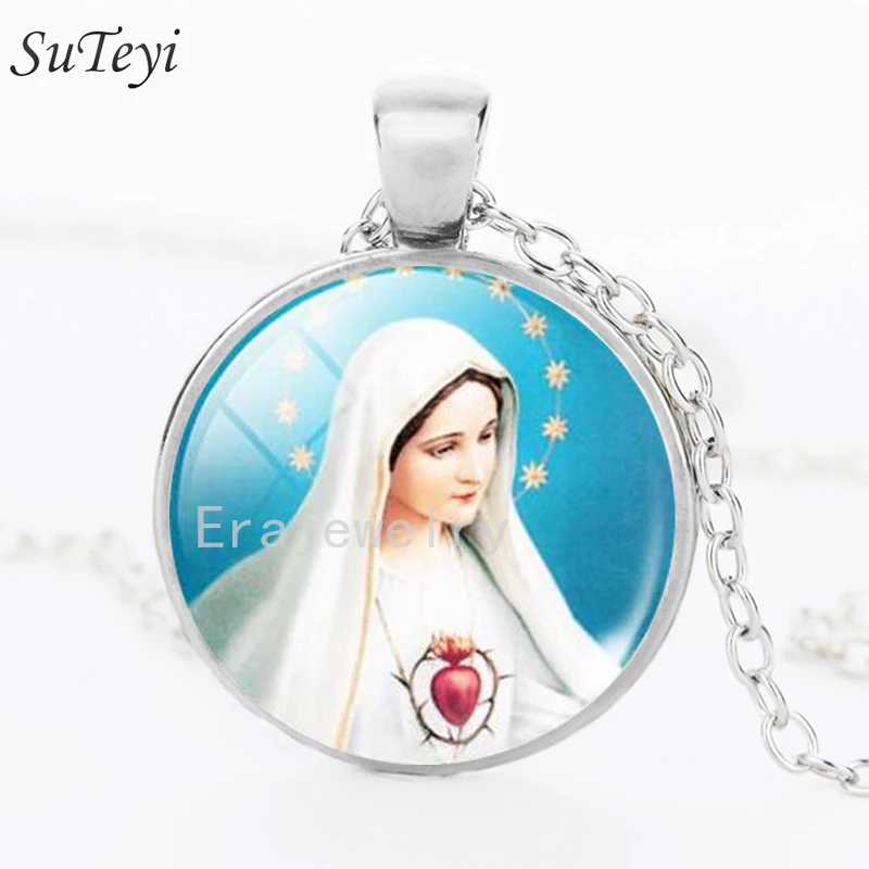 SUTEYI классическое ожерелье для женщин с изображением Иисуса круглый стеклянный