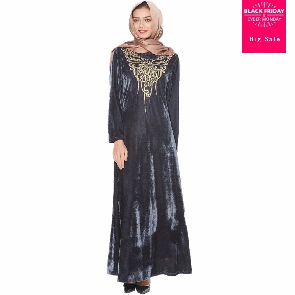 Женское платье с вышивкой, бархатное, мусульманское, с вышивкой, wj1791