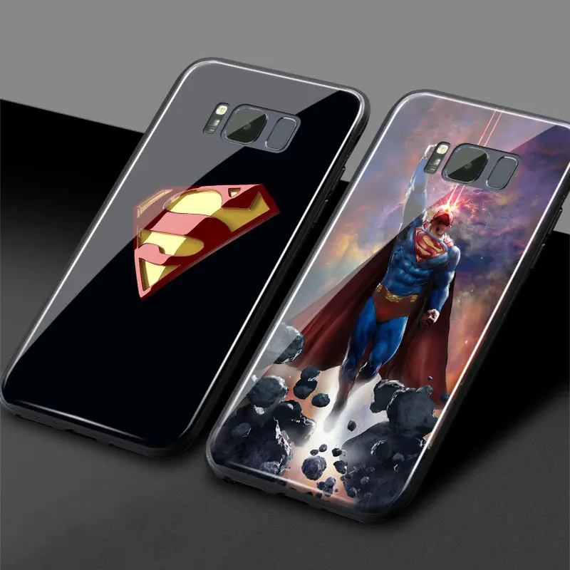 Символ Супермена DC закаленное стекло Мягкий силиконовый чехол для телефона samsung Galaxy S7 Edge S8 S9 S10e S10 Plus Note 8 9 10 PLUS