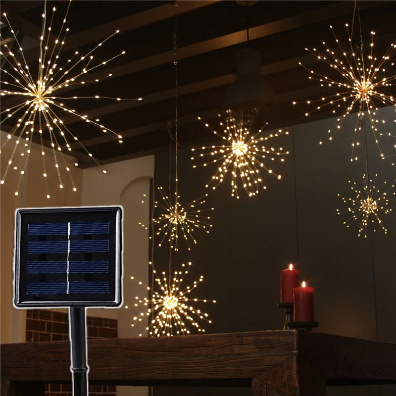 Светильник на солнечных батареях с медной проволокой, 120Led 200 Led, гирляндовый светильник Starburst, сказочный, сделай сам, фейерверк, взрыв, домашний декор для патио, светильник