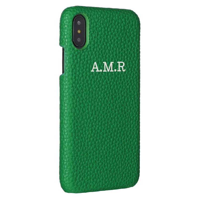 Silver-Green Leather Персонализация под заказ галька зернистая кожа роскошное Золотое первоначальное имя для iPhone 11 Pro X XR XS Max 6S 7 7Plus 8 8Plus чехол для телефона - Цвет: Silver-Green Leather