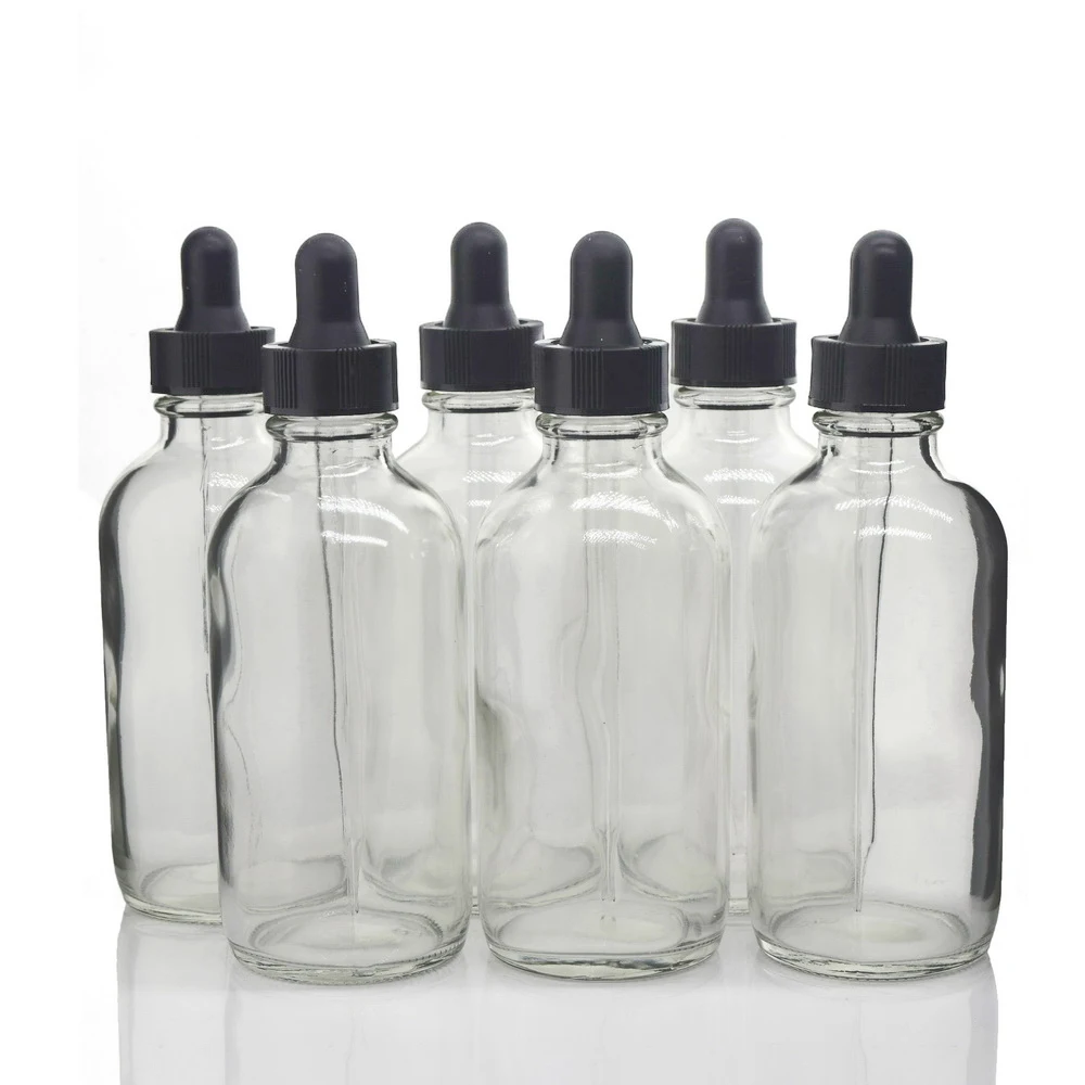 6pcs 4 Oz Clear Glass Dropper Bottle w/ Glass Eye Dropper Pipette 120ml Empty Refillable For Essential Oils Lab Chemical Reagent